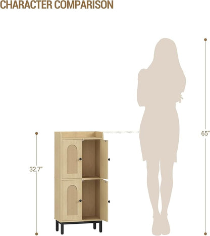 Bathroom Cabinet, Small Storage Cabinet with 4 Doors, Bathroom Organizers and Storage Cabinets with Adjustable Feet, Cabinets Freestanding for Living Room, Kitchen, 7.1"D x 14.6"W x 32.7"H