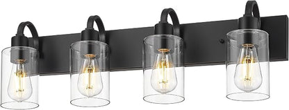 Emliviar Black Bathroom Vanity Light 4 Lights, Bath Lighting Over Mirror with Clear Glass Shade, YCE237B-4W BK