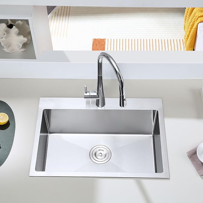 30 x 18 Inch Drop in Kitchen Sink, 18 Gauge Stainless Steel | Single Hole Single Bowl Topmount Sink with Brushed Finish, 9" Deep Extra-Large Basin for Family Kitchen, Bar and Prep Area