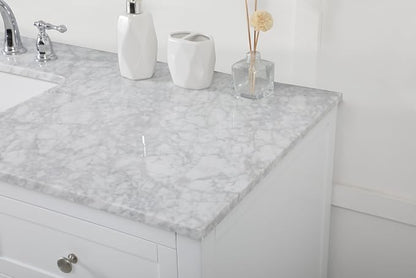 60" Pre-Assembled Bathroom Vanity with Sink, Solid Birch and MDF, Carrara White Marble Countertop Attached, Single Rectangle Porcelain Sink, 6 Soft-Close Drawers, White