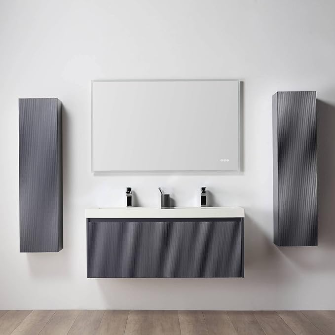 Blossom 48 Inch Double Sink Bathroom Vanity with Side Cabinets, All Wood Wall Mounted Floating Bathroom Vanity Cabinet with Acrylic Sink, Soft-Close Drawers, Bathroom Vanities, Night Blue