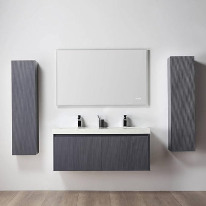 Blossom 48 Inch Double Sink Bathroom Vanity with Side Cabinets, All Wood Wall Mounted Floating Bathroom Vanity Cabinet with Acrylic Sink, Soft-Close Drawers, Bathroom Vanities, Night Blue