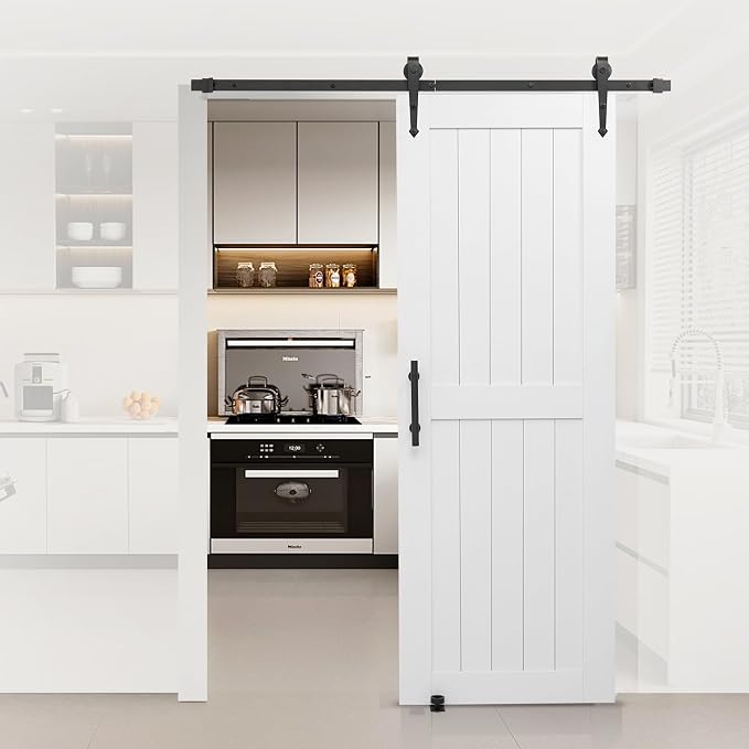 VEVOR Sliding Barn Door, 30 x 84 inch, High-Strength MDF Panel, Barn Door with Hardware Kit, Water-Proof PVC Surface, Easy to Install, H-Frame, Smoothly and Quietly Sliding for Living Room, Bathroom