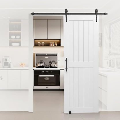 VEVOR Sliding Barn Door, 30 x 84 inch, High-Strength MDF Panel, Barn Door with Hardware Kit, Water-Proof PVC Surface, Easy to Install, H-Frame, Smoothly and Quietly Sliding for Living Room, Bathroom