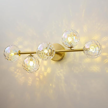 Gold Bathroom Vanity Light Fixtures: Modern Wall Scones With Stained Glass Shades - Globe Makeup Lighting Fixture over Mirror - Brass Ball Powder Room Vanities Lights for Bathroom Bulbs not Included
