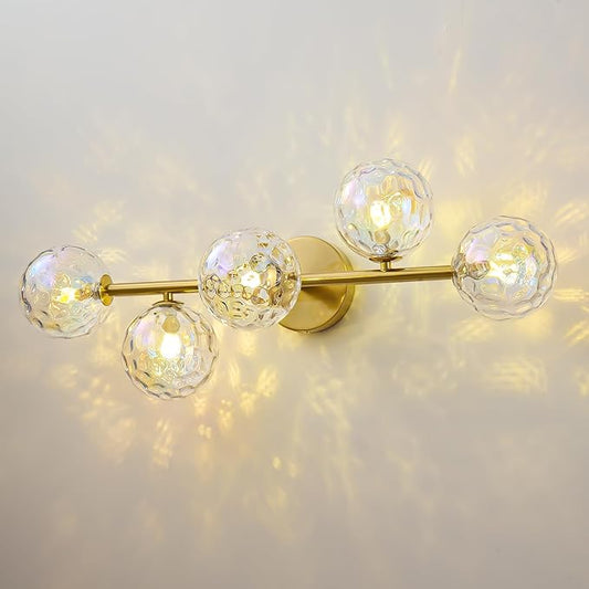 Gold Bathroom Vanity Light Fixtures: Modern Wall Scones With Stained Glass Shades - Globe Makeup Lighting Fixture over Mirror - Brass Ball Powder Room Vanities Lights for Bathroom Bulbs not Included