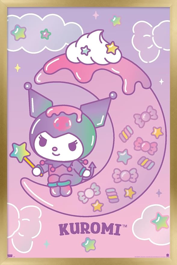 Trends International Hello Kitty and Friends: 24 Dreamland - Kuromi Wall Poster, 22.4L x 14.7W, Gold Framed Version