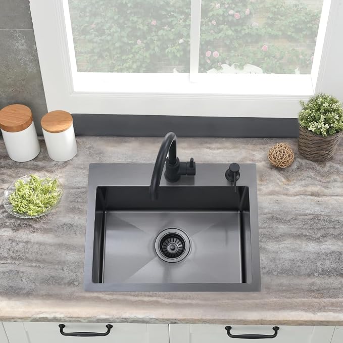 20 Inch Black Drop In Bar Sink Small Kitchen Sink | 20x16 Small Stainless Steel Outdoor Rv Sink Top Mount 16 Gauge Single Bowl Kitchen Sink with Drain