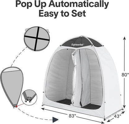 EighteenTek® Shower Tent Changing Room 2 Rooms Outdoor Pop Up Camping Portable Privacy Dressing Shelter 83"x43"x80"H