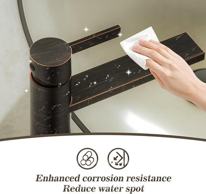 One Hole Tall Bathroom Vessel Sink Faucet, Oil Rubbed Bronze Single Hole Single Handle Modern Bathroom Faucet, with Pop Up Drain and Water Supply Line, FH02-ORB-V