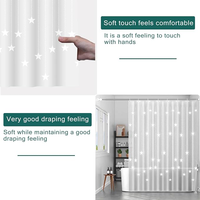 Shower Curtain Liner, White Pentagram Waterproof PEVA Shower Curtains with 3 Duty Heavy Bottom Magnets and 12 Rust Proof Grommets, 72x72 Weighted Shower Liner for Shower Stall, Bathtubs