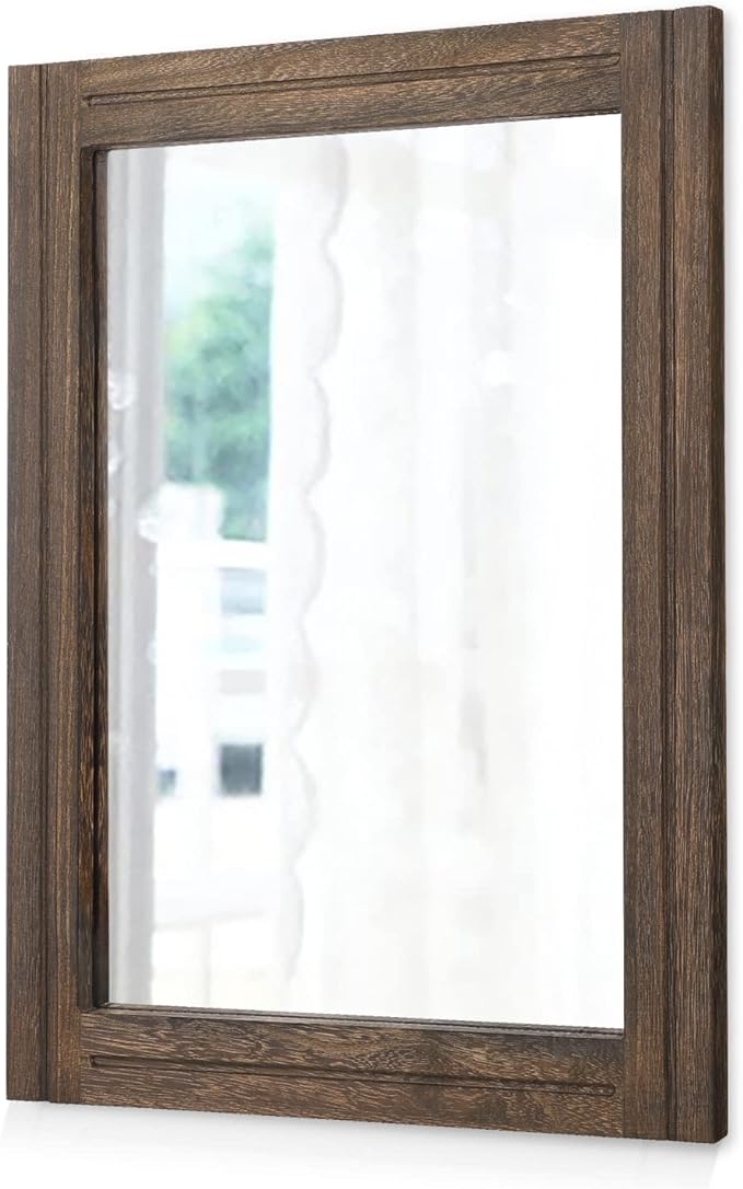 AAZZKANG Rustic Wood Mirror Rectangle Decorative Wall Hanging Mirrors with Frame Large 28"x20" for Bedroom Living Room Bathroom Home Entryway