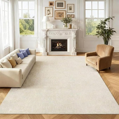 Garvee Large Rugs for Living Room 9x12 Textured Washable Area Rug, Beige | Modern Solid Color Non Slip Backing Low Pile Non Shedding Stain Resistant Minimalist Rug for Dining Room Nursery Bedroom