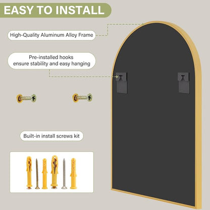 XRAMFY 24"x36" Gold Arched Bathroom Mirror - Wall Mirror for Bathroom, Metal Frame Vanity Mirror, Dresser Mirror, Arch Decorative Mirrors for Living Room, Bedroom, Entryway, Mantle