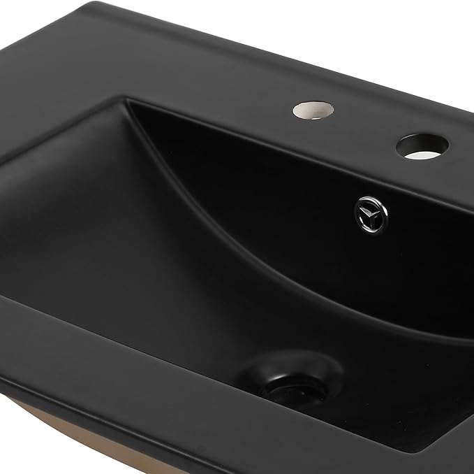 JONATHAN Y SNK1002B Ancillary 3-Hole 30 in. W x 18.25 in. D Classic Contemporary Rectangular Ceramic Single Sink Basin Vanity Top, Black