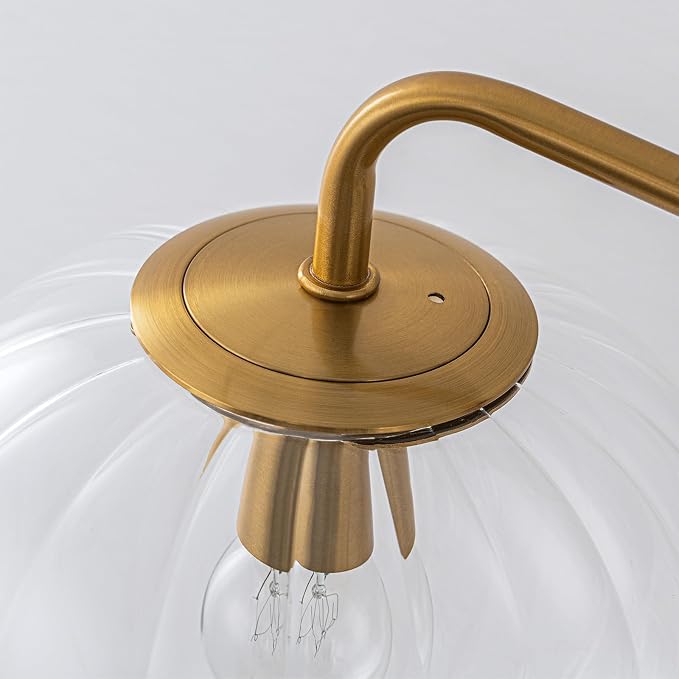 Lingkai Bathroom Light Fixtures,3 Lights Brushed Brass Vanity Light,Modern Wall Sconce with Clear Striped Glass Shade,Bathroom Vanity Lights Over Mirror for Hallway Picture Wall Lighting Living