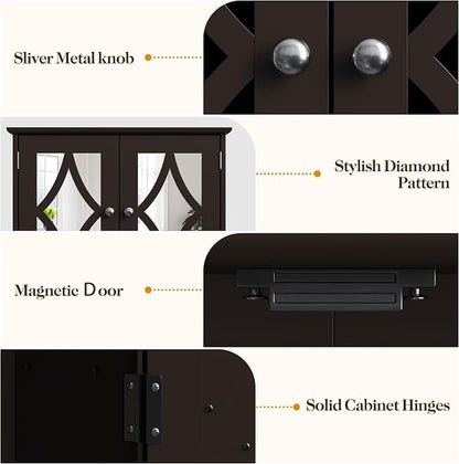 RoyalCraft 22x25 Bathroom Medicine Cabinet with Mirror, Large Wood Wall Mounted Storage Cabinet with Shelves and Towel Bar, Over The Toilet Storage Cabinet for Bathroom, Laundry, Living Room, Brown