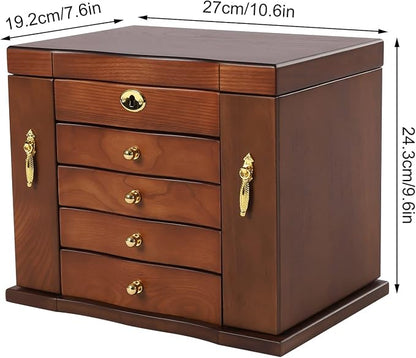 Extra Large 5 Layers Wooden Jewelry Box Jewelry Case Cabinet Armoire Ring Necklacel Gift Storage Box Organizer(5 Layers,W/mirror,Brown)