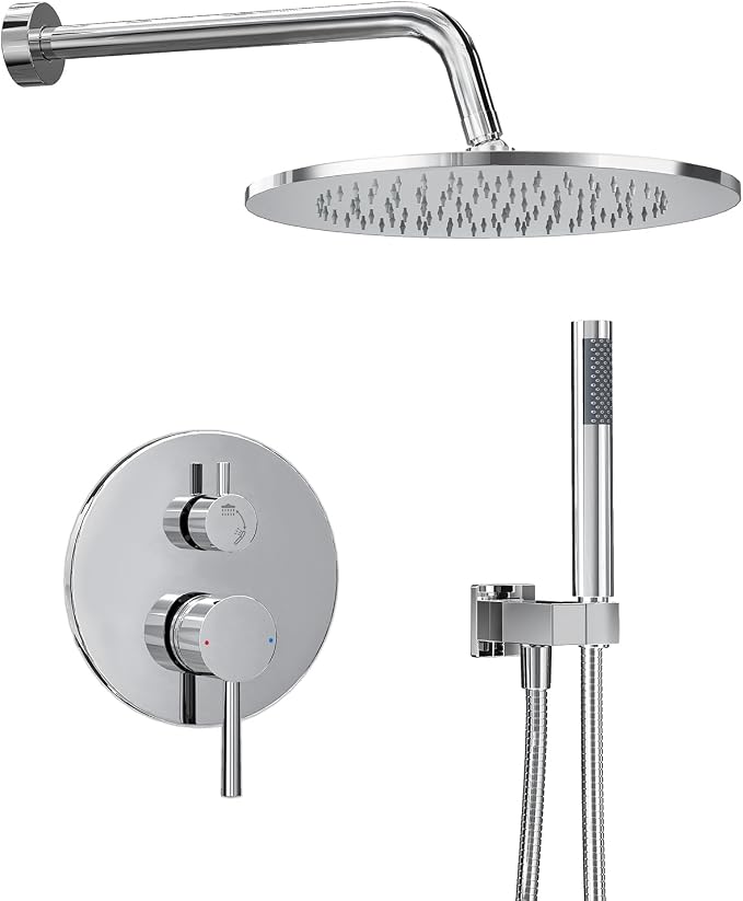 Gabrylly Shower System, 10" Wall Mounted Shower Faucet Set, Chrome | Rain Shower Head with Handheld Spray Combo, All Metal Rainfall Shower Head Complete Set Shower Mixer Valve for Bathroom