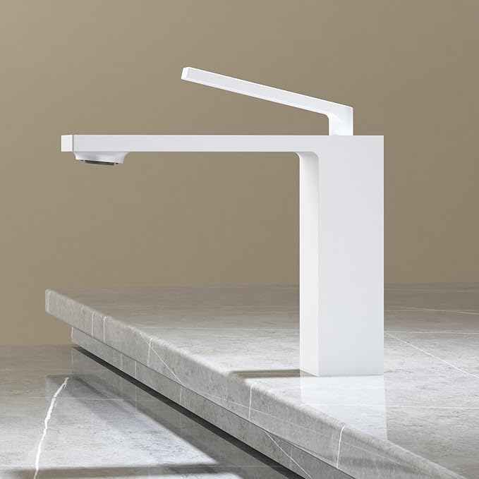 BiaoTeng One Hole Bathroom Faucet White Hot and Cold Brass Modern Bathroom Sink Faucet 1 Hole