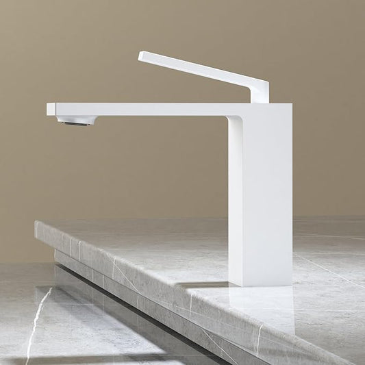 BiaoTeng One Hole Bathroom Faucet White Hot and Cold Brass Modern Bathroom Sink Faucet 1 Hole