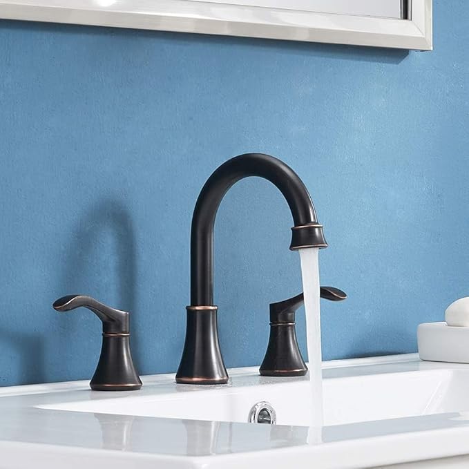 Oil Rubbed Bronze Bathroom Faucet, 2 Handle 3 Hole 8 Inch Widespread Bathroom Faucet, 360°Swivel High-Arc Spout, Stainless Steel Faucet for Bathroom/Vanity/Lavatory, VAL052HZST