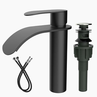 Vessel Sink Faucet,1 Hole Single Handle Tall Bathroom Vanity Faucets,Faucet for Bathroom Sink Modern Utility with Metal Pop Up Drain,Rv Lavatory Faucet Basin Mix Tap Solid Brass,Matte Black