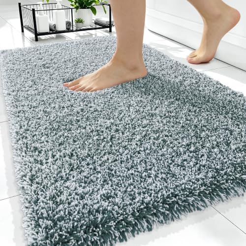 OLANLY Microfiber Soft Bathroom Rugs Mats 34x21, Blackish Green and White