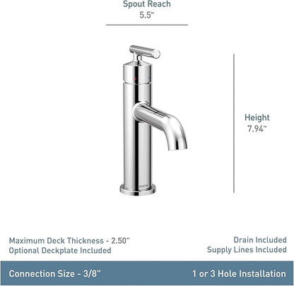 Moen Gibson One-Handle Single Hole Modern Bathroom Sink Faucet with Optional Deckplate, Chrome, 6145