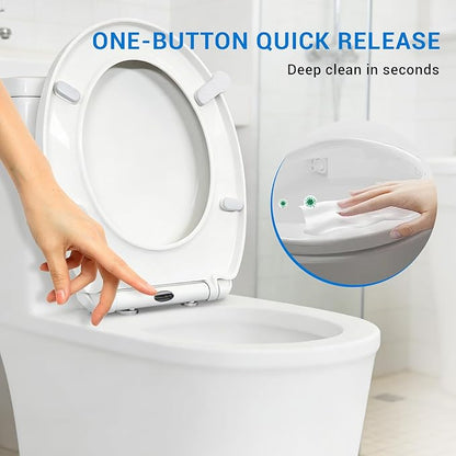 KHE Round Toilet Seat 16.5 Inch, Soft Close Toilet Seat with No-Touch Handle, Quick Release for Easy Cleaning, Non-Slip Bumpers, Durable PP, White