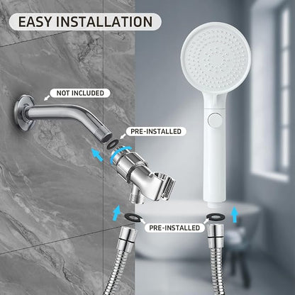 Shower Head with Handheld with ON/Off Switch 3 Modes, White | High Pressure Shower Head with Hose, White Panel, 60inches Hose