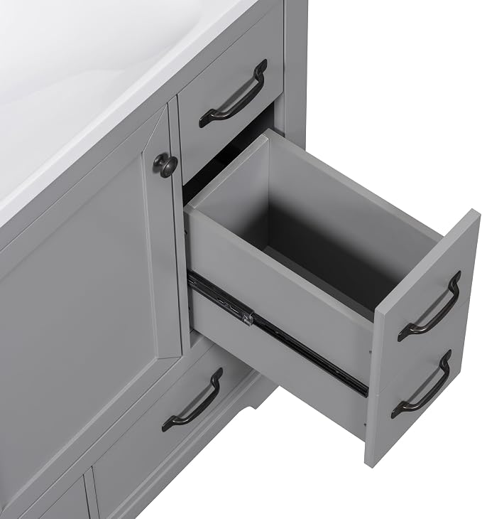 36" Bathroom Vanity Without Top Sink,6-Drawer Freestanding Cabinet Base with Multi-Functional Divider & Adjustable Shelf,Solid Wood MDF Vanity Only, Water Resistant,Grey