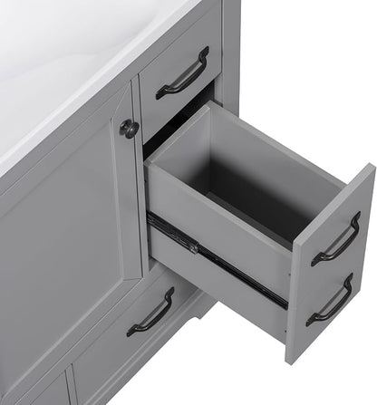 36" Bathroom Vanity Without Top Sink,6-Drawer Freestanding Cabinet Base with Multi-Functional Divider & Adjustable Shelf,Solid Wood MDF Vanity Only, Water Resistant,Grey