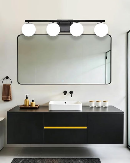 Bathroom Vanity Light Brushed Black 4T Wall Sconce for Mirror | Modern fixture Glass Shade brightness, Elivers even brightness. Sturdy metal resists rust. Dresser Bathroom over Mirror
