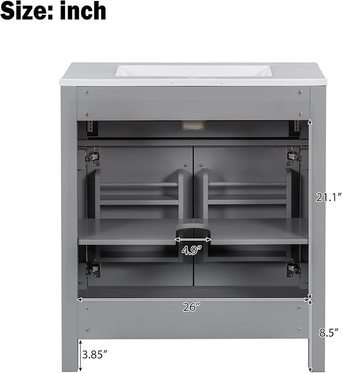 Harper & Bright Designs 60" Bathroom Vanity Set with Double Sink, Vanity Cabinet with Flip Drawer, 2 Doors, and Adjustable Shelf, Solid Wood Bathroom Cabinet with Ceramic Basin for Bathroom, Grey