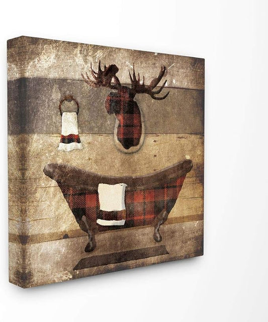 Stupell Industries 'Plaid Cabin Bathroom Country Wood Textured'| Canvas Art | Stupell Industries | 30 x 30 Inches, Easy to Hang and Sturdy, Made in USA, by Lauren Gibbons