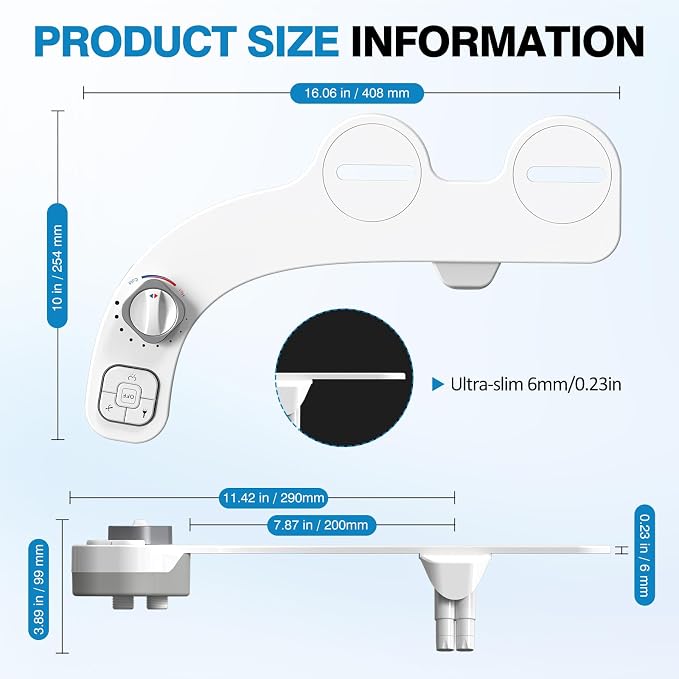 Non-Electric Bidet Attachment, Self-Clean Dual Nozzles, Adjustable Pressure | Ultra Slim Intuitive One-Touch, Retractable Nozzle Structure, Warm Water Rear & Feminine Washing Modes, Stainless Steel Iniet