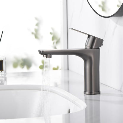 SUMERAIN Bathroom Faucets for Sink Lavatory Faucet 304 Stainless Steel Single Hole Single Handle, Gun Gray