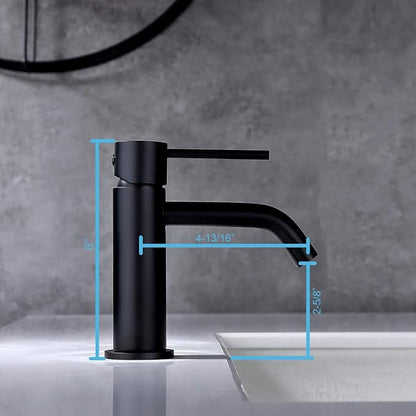 Single Hole Matte Black Bathroom Faucet with Pop Up Drain Assembly and Faucet Supply Hose, JXMMP Single Handle Lavatory Faucets for Sink, Black Sink Faucet Bathroom