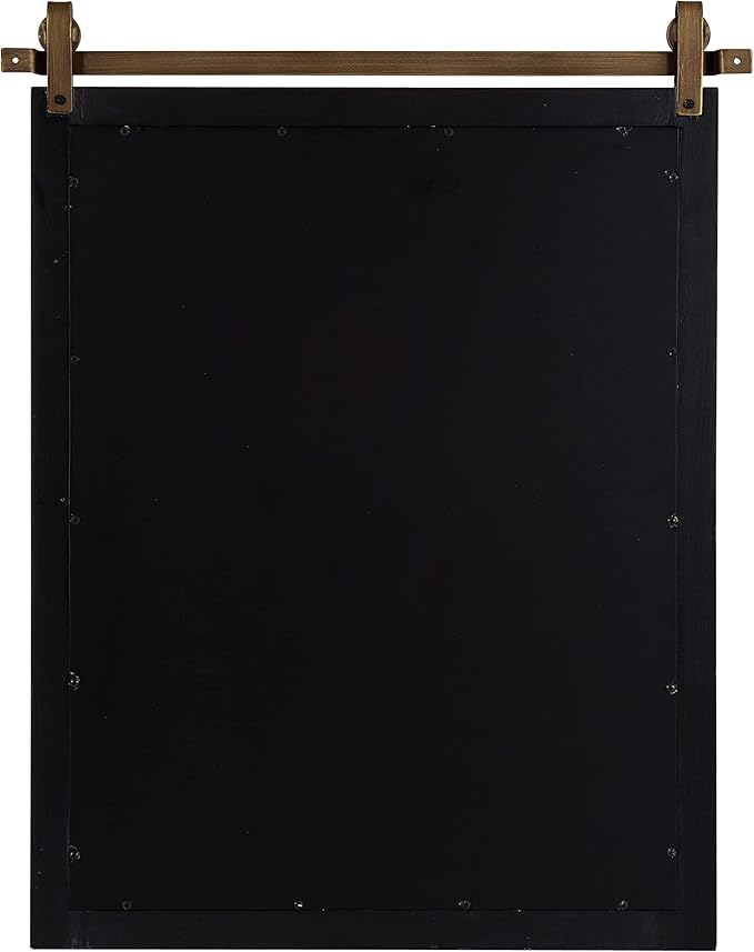 Kate and Laurel Skylan Modern Decorative Wood Framed Wall Mirror; 24 x 31; Black and Gold; Barn Door Hanging Mirror for Bathroom or Living Room