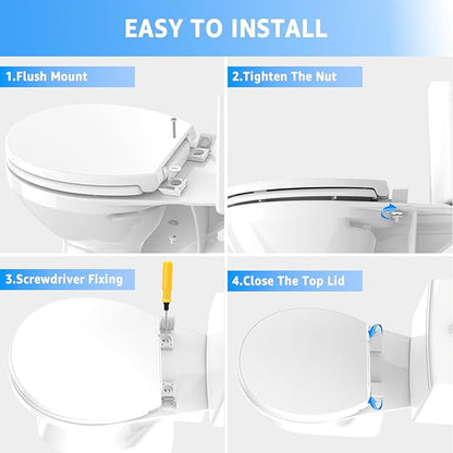Round Toilet Seat 16.5 Inch & Quick Release - Quick Connect, Standard Toilet Lid Soft Close, PP Material Safe & Easy Clean and Install, Sturdy Accessories Never Loosen, White Plastic
