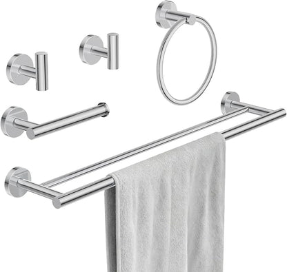 Chrome Bathroom Hardware Accessories Set 5 pcs Double Towel Holder Bar Set | 24 inches Stainless Steel Towel Bar, Towel Racks for Bathroom Robe Towel Hooks Toilet Paper Holder Wall Mounted by BATHLAVISH