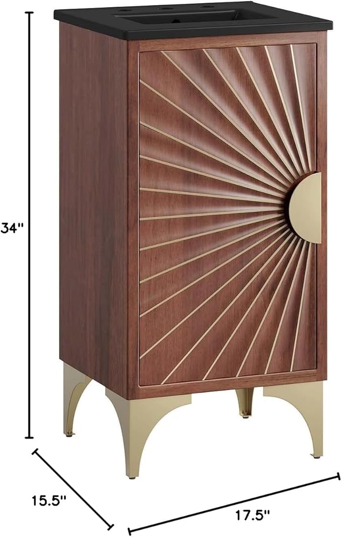 Modway Daylight Bathroom Vanity Cabinet with Ceramic Sink Basin, 18 Inch, Black Walnut