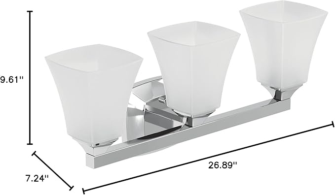 Moen YB5163CH Voss 3-Light Dual-Mount Bath Bathroom Vanity Fixture with Frosted Glass, Chrome
