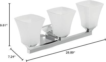 Moen YB5163CH Voss 3-Light Dual-Mount Bath Bathroom Vanity Fixture with Frosted Glass, Chrome