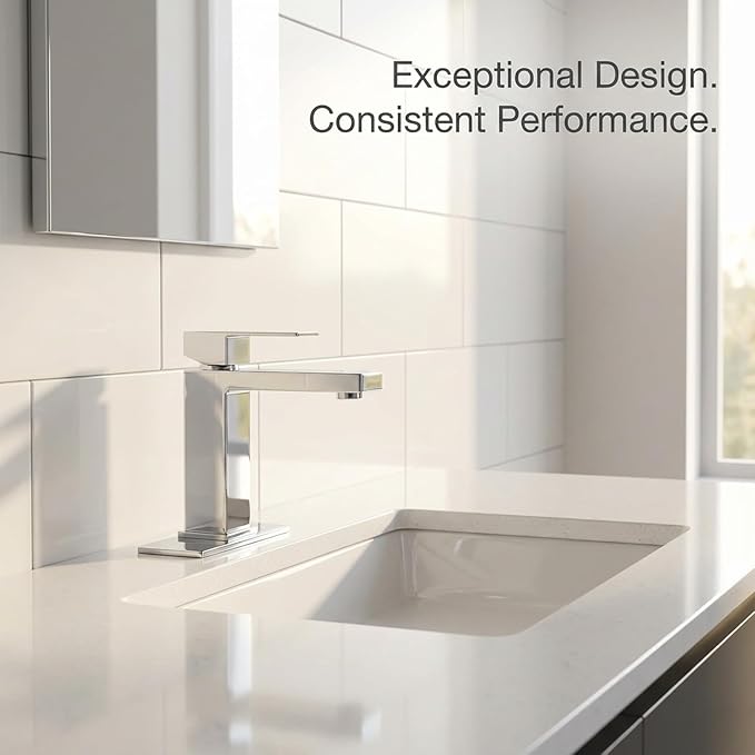 Chrome Bathroom Faucet, Single Hole Vanity Bath Faucet, Single Handle Modern Stainless Steel Bathroom Faucets for Sink 1 Hole with Pop Up Drain Stopper & Water Supply Hoses