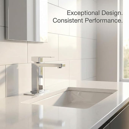 Chrome Bathroom Faucet, Single Hole Vanity Bath Faucet, Single Handle Modern Stainless Steel Bathroom Faucets for Sink 1 Hole with Pop Up Drain Stopper & Water Supply Hoses