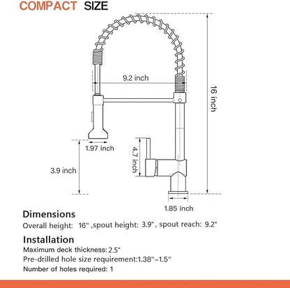 OWOFAN Low Lead Modern Single Handle Pull Down Sprayer Spring Kitchen Faucet, Brass Black&Brushed Nickel Kitchen Sink Faucets