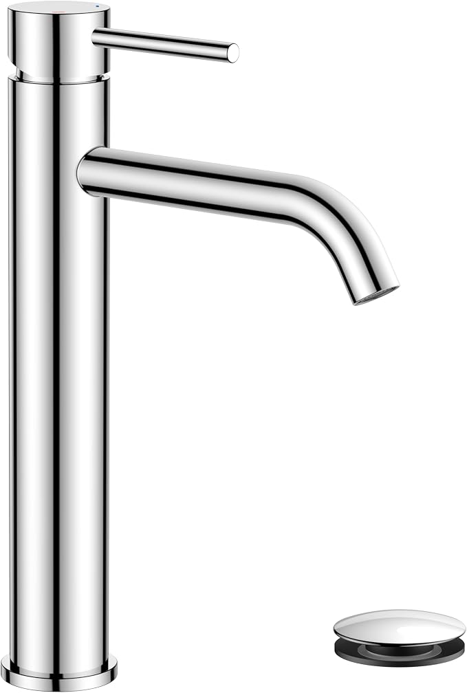 FORIOUS Vessel Sink Faucets Single Handle, Chrome Tall Bathroom Faucet | for 1 Hole Vessel Sink Only, Modern Faucet with Pop up Drain, for Basin Bowl Vanity Lavatory Residential/Commercial Use