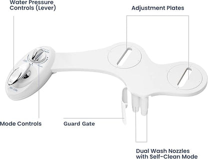 LUXE Bidet NEO 180 - Dual Nozzle, Self-Cleaning, Non-Electric Bidet Attachment for Toilet Seat, Adjustable Water Pressure, Rear & Feminine Wash, with Lever Control (White)